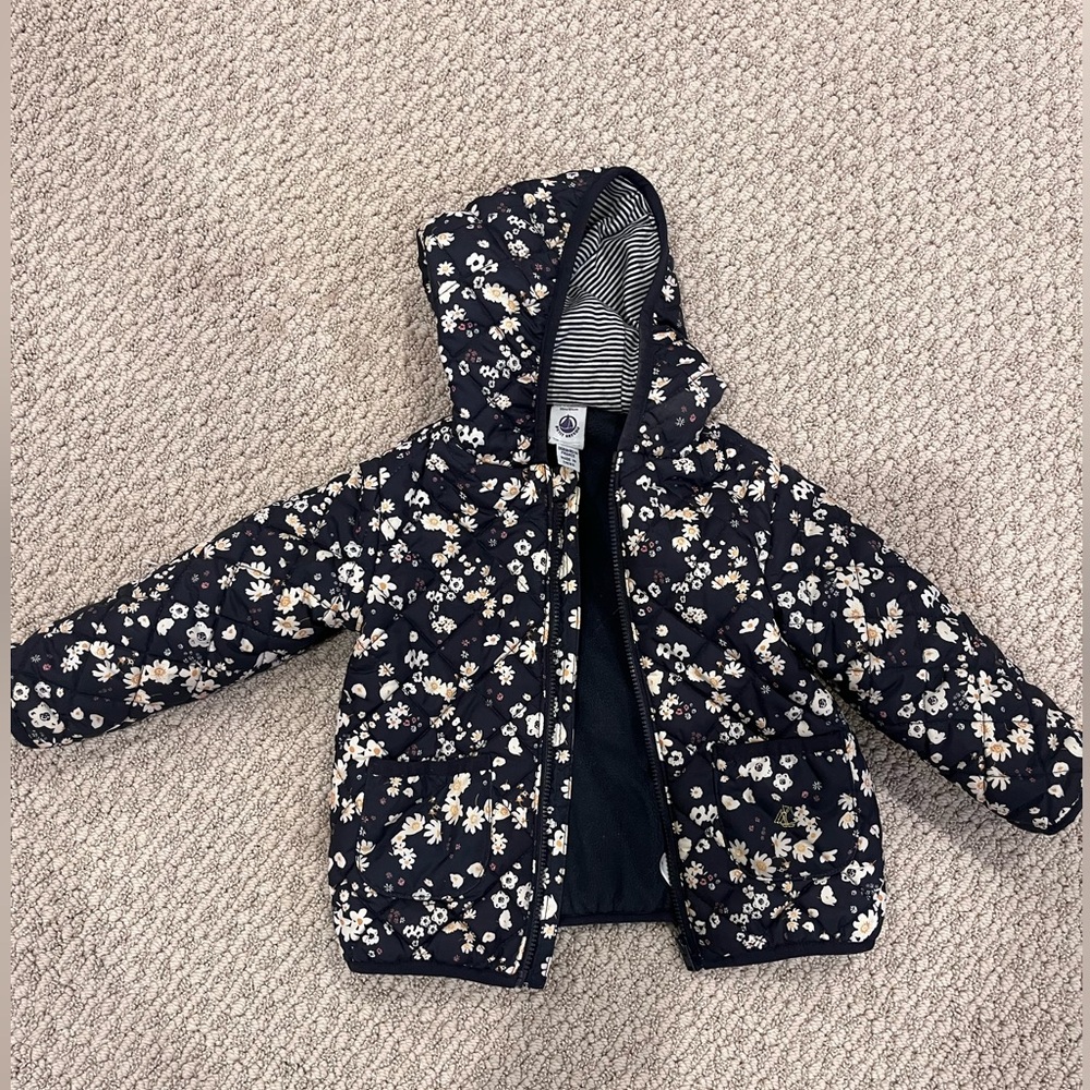 Petit Bateau fleece-lined floral hooded jacket